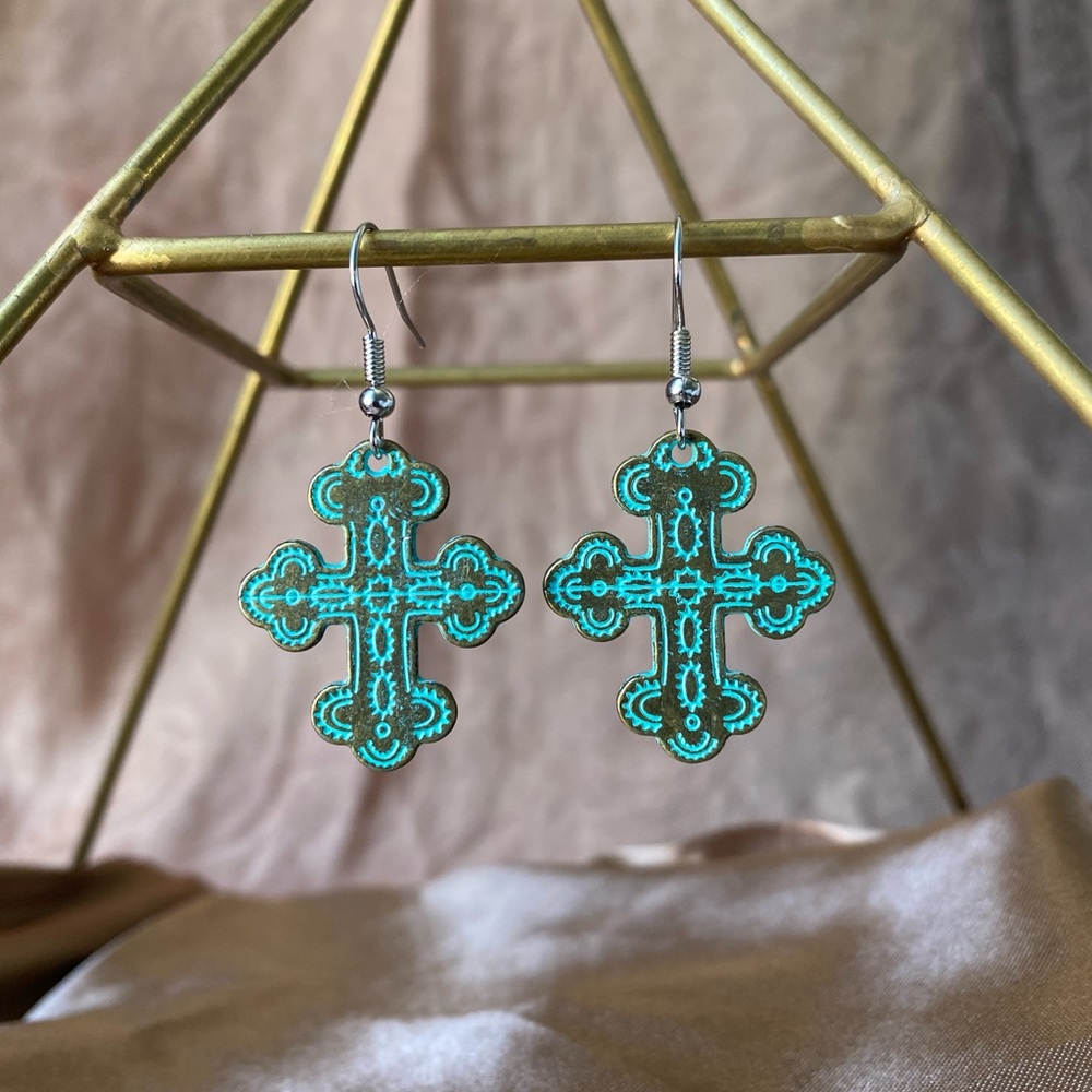 Turquoise Cross Earrings